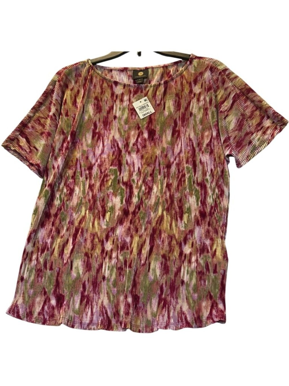 JM Collection Size Small Pleated Short Sleeve Top Regal Romance Ruby Slippers